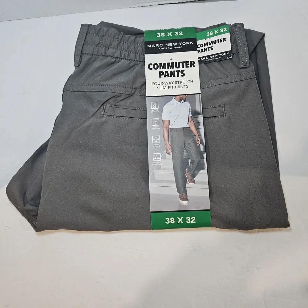 Marc New York Men’s Commuter Pant Slim Fit Four-Way Stretch Fabric, 38x32 w/snag